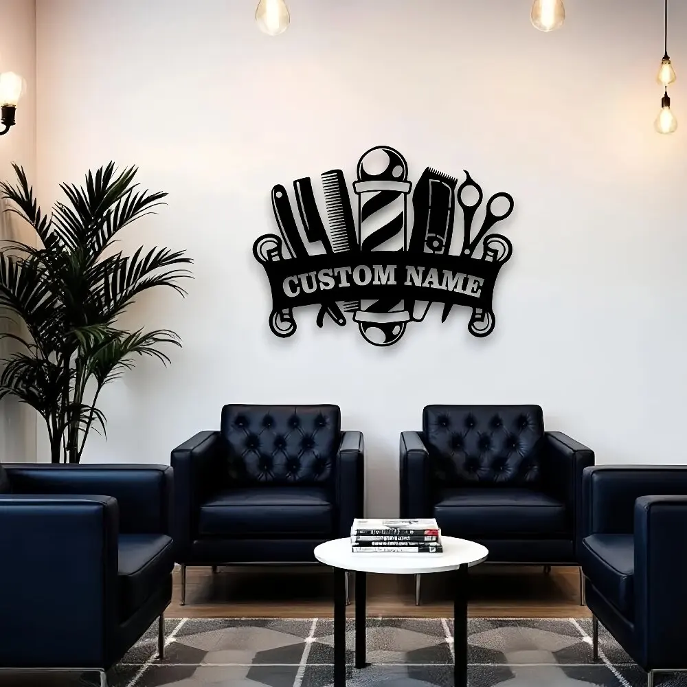 Personalized Barber Shop Metal Wall Sign, Custom Barber Name Wall Art Decor, Salon/Studio Ornaments, Perfect Present for Barbers - view 4
