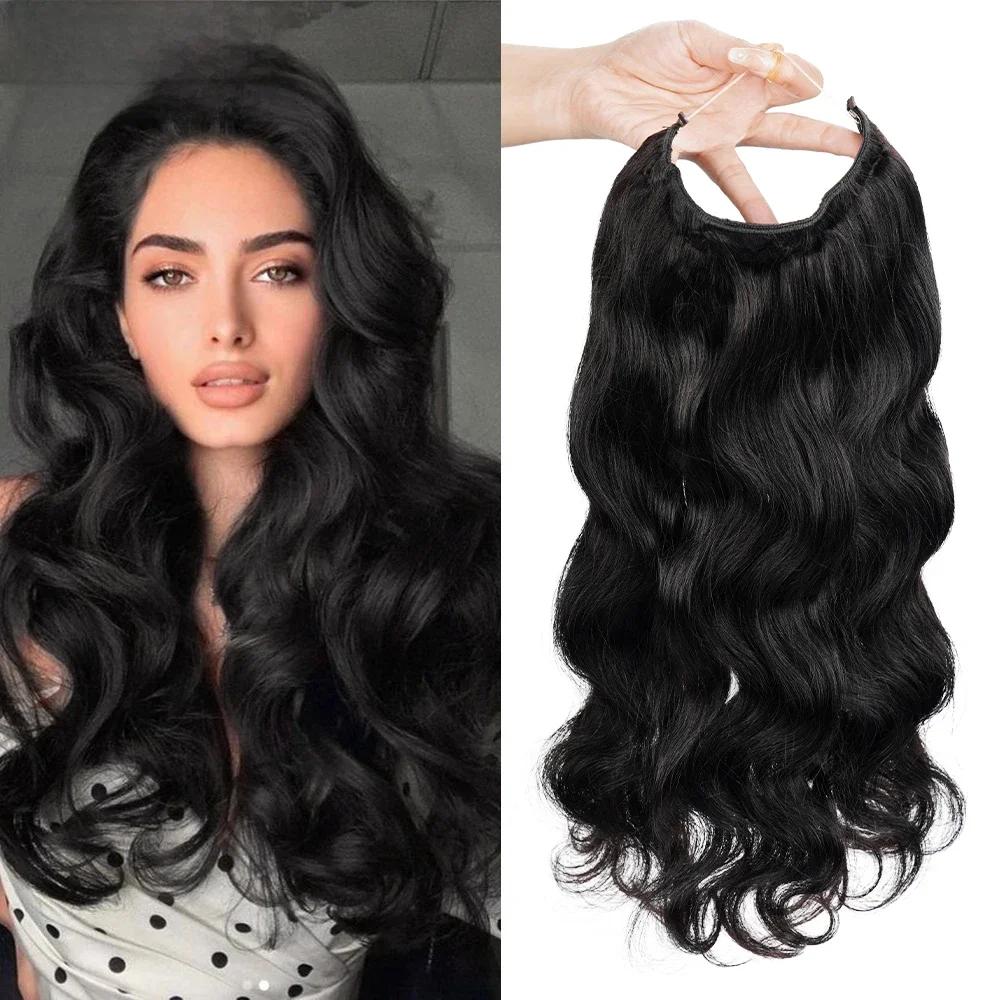 Veravicky 100G 120G 150G 16 "-24" Lichaam Golvend Haar Een Stuk Set 5 Clip in Hola Hair Extensions Haar met Verstelbare Visdraad - afbeelding 2