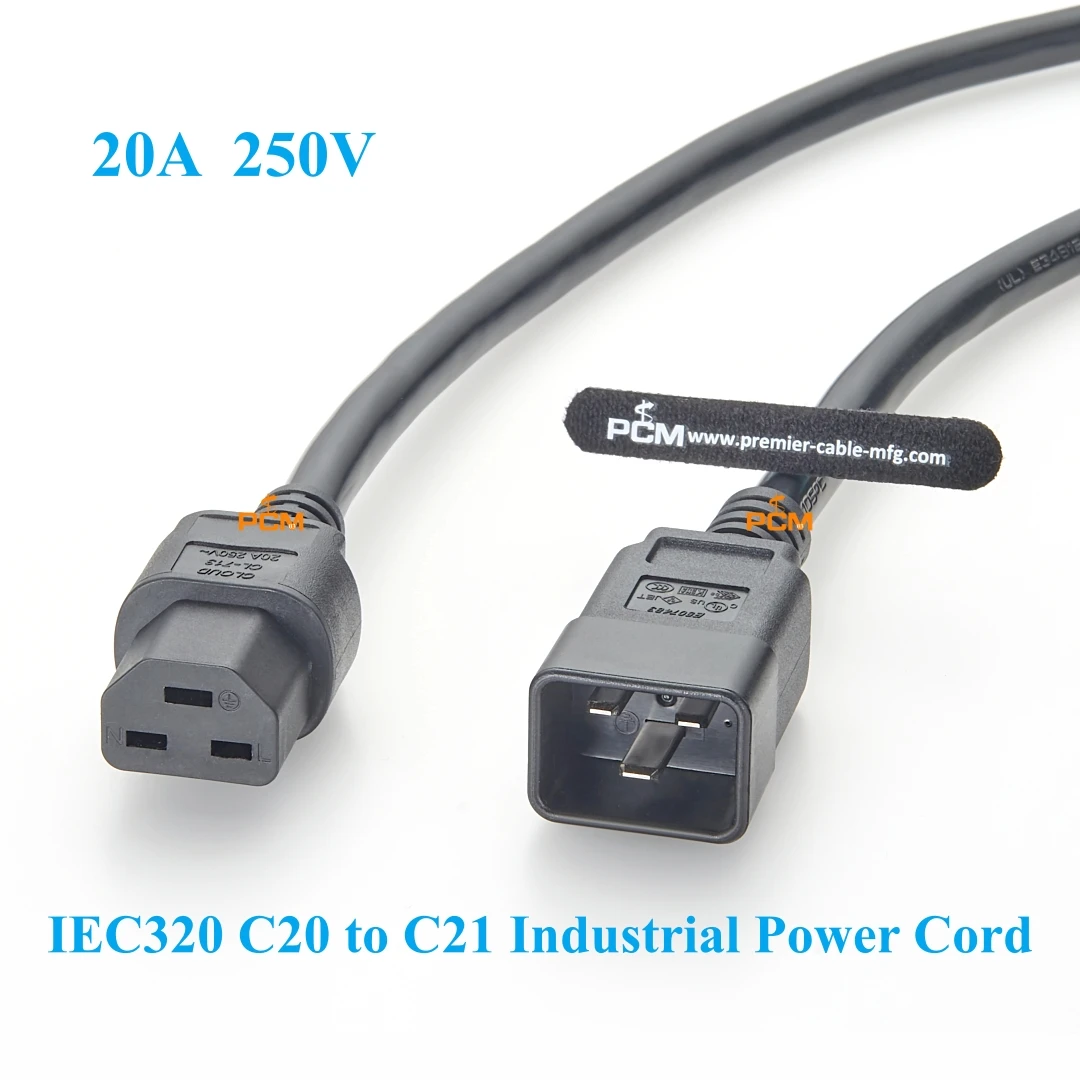 IEC 60320 C20 to C21 Heavy Duty Power Cord IEC320 Plug 20A 250V Connector for Data Center PDU, Server, UPS, High-powered Network