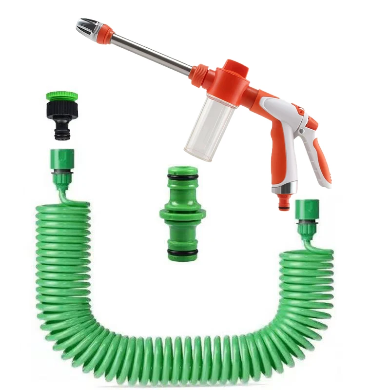 EVA Retractable Coiled Garden Hose Kit, Foam Water Spray Gun with Soap Bottle for Car Washing & Garden Irrigation