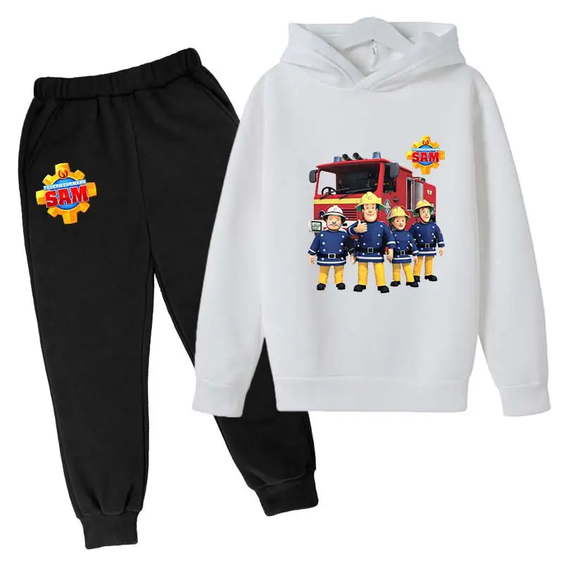 

Children Cartoon Fireman Sam Printed Funny hoodie Kids Tops Baby Girls Boys Great Casual Hoodies Pants 2Pcs Sets