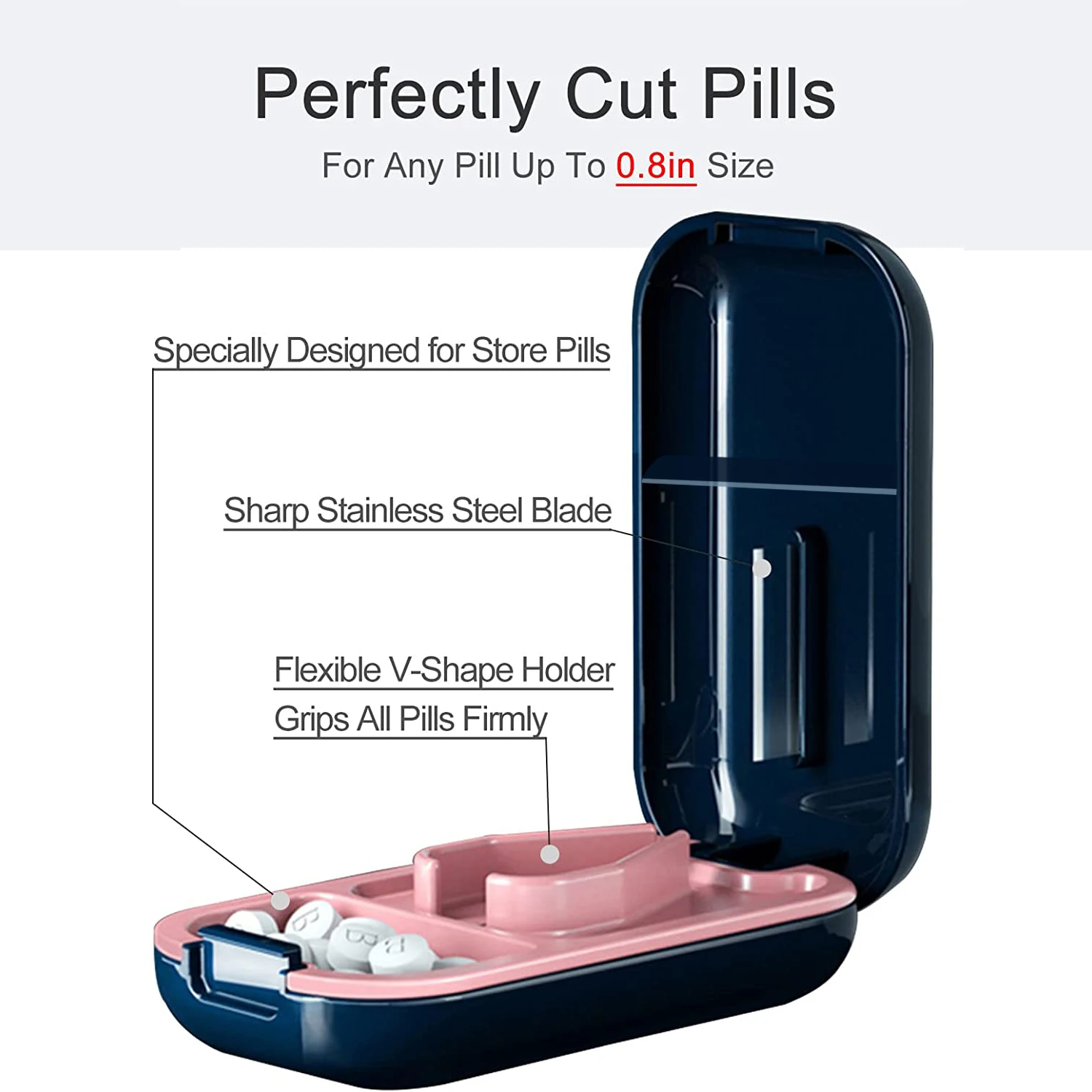 Compact Pill Cutter & Splitter - Perfectly Cut Small & Large Pills Anywhere