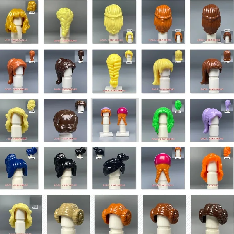 Blocs de construction figurines de ville, 2 pièces, pièces de tête de personnage de cheveux compatibles pour hommes, femmes, filles et garçons, accessoires, briques MOC, jouets pour enfants