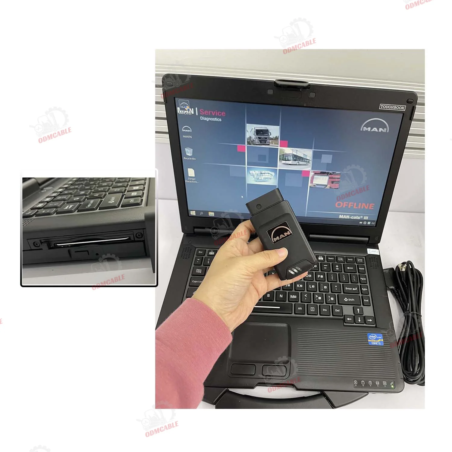 cf53 laptop full set with smart card heavy duty truck t427 pk t200 cats3 mantis manwis t427 (wdi-2) wireless diagnostic tool