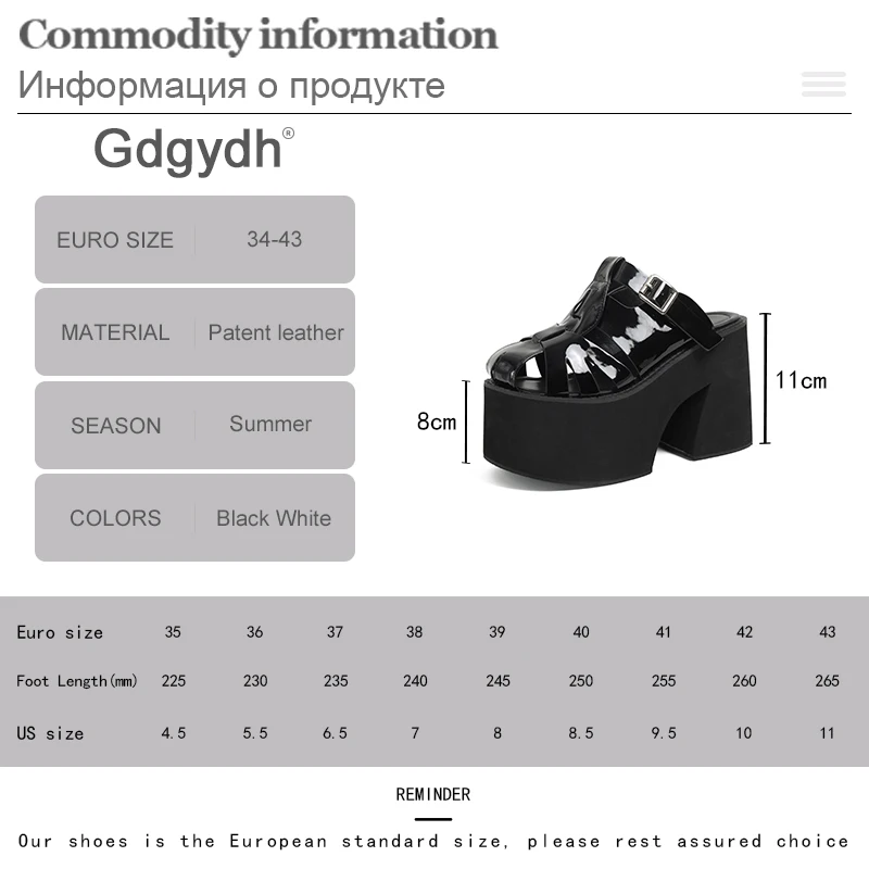 Gdgydh Women Platform Sandals Closed Toe Buckle Decor Solid Color Slip On Chunky Heels Mules Outdoor Non Slip Breathable