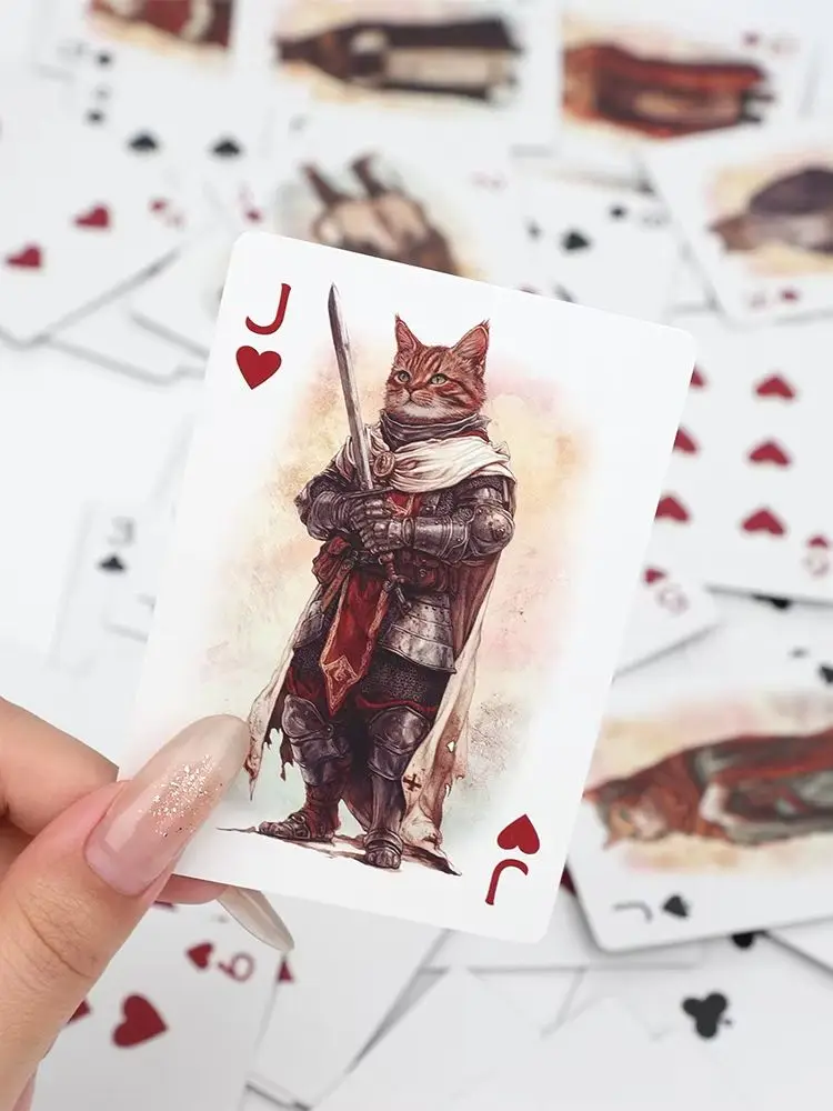 1/2 pièces, cartes à jouer d'illustration de chat antique, cartes rétro, style rétro, fête de jeu, jeu de société