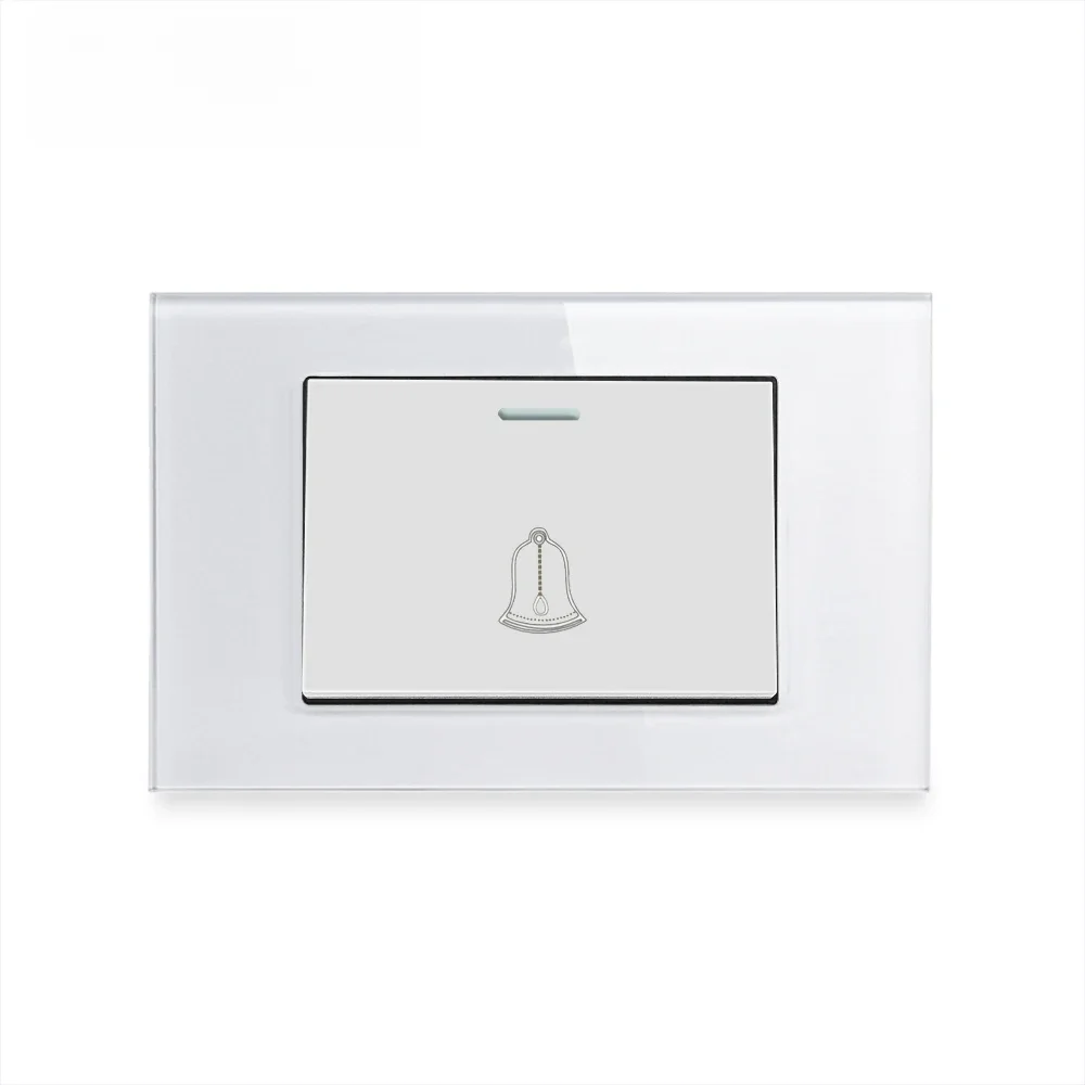 Türklingel-Reset-Wandschalter, Wallpad, gehärtetes Glaspanel, Drucktaster 118*75mm, 16A AC 110-250V