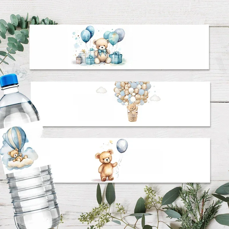 30 sztuk niestandardowe słodkie misie etykiety na butelki wody naklejki Baby Shower dziewczynka chłopiec urodziny chrzest etykieta spersonalizowana płeć — zdjęcie 2