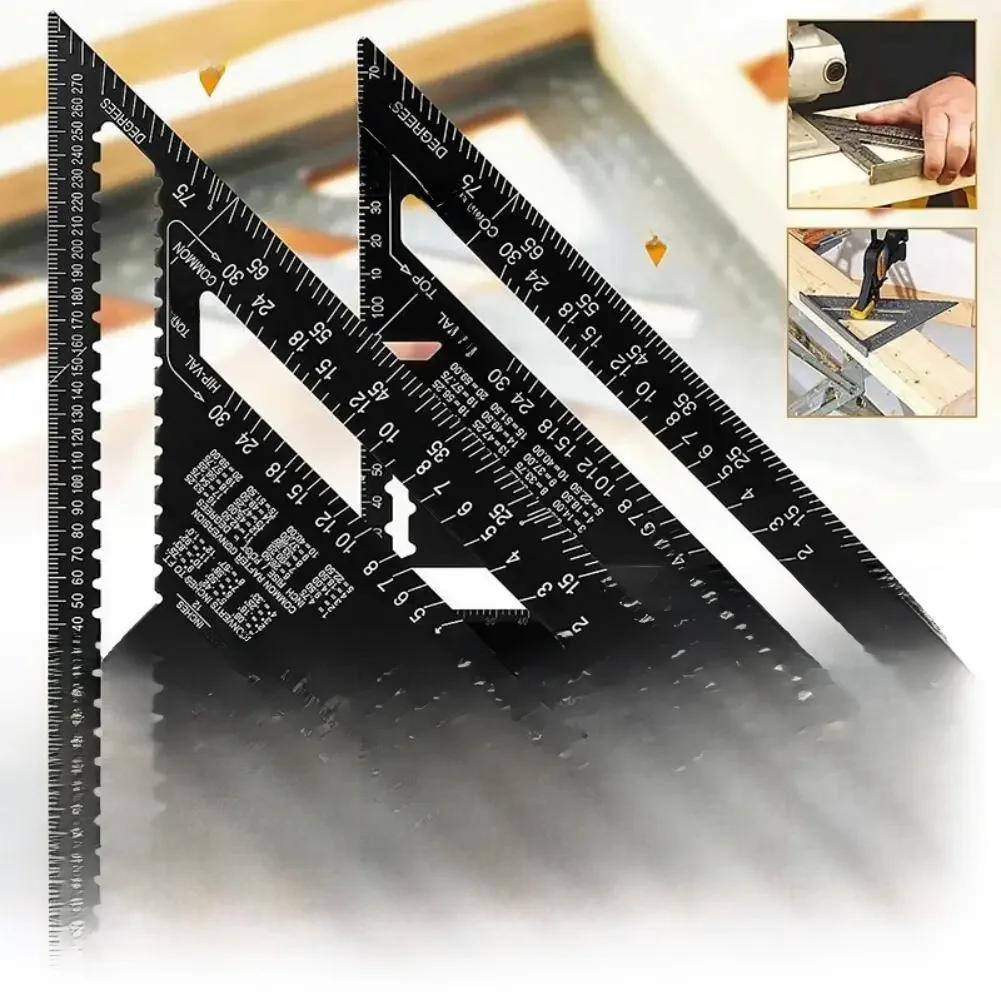7 ''/12" Rafter Square Carpenter narzędzie pomiarowe stop metalu trójkątna linijka kątomierz do obróbki drewna i stolarki — zdjęcie 2