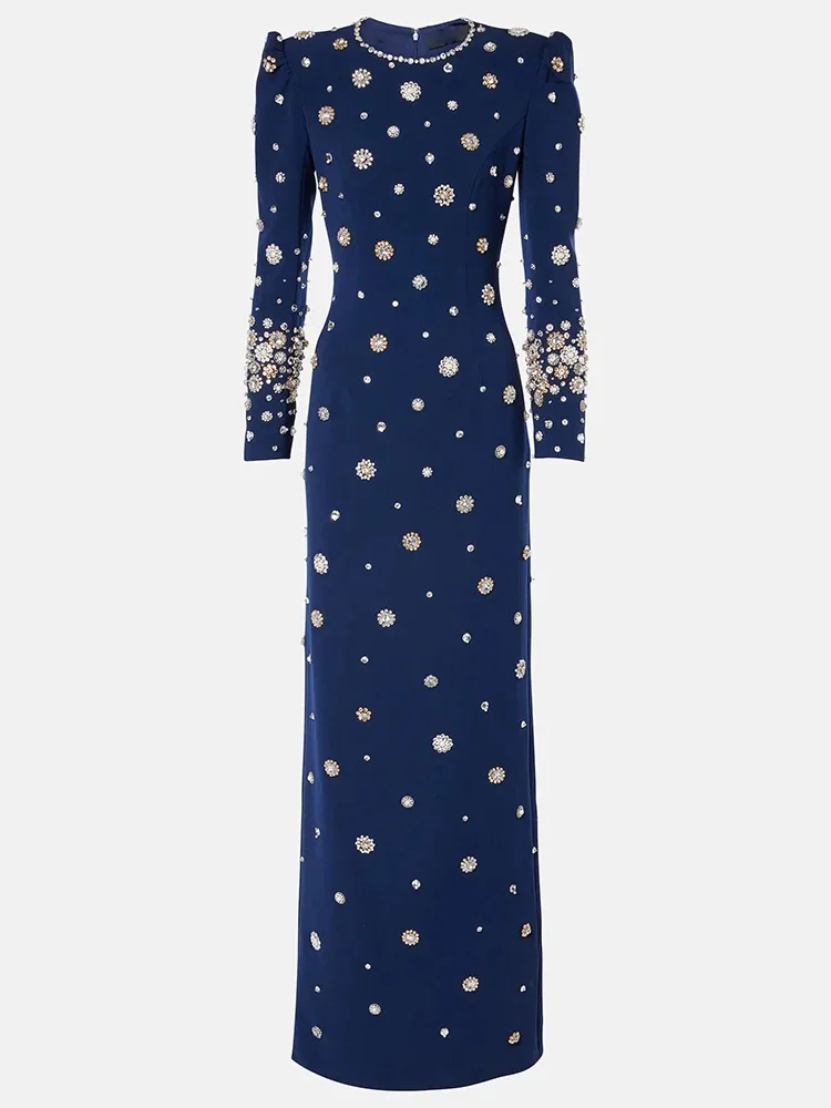 HIGH STREET Neueste Mode 2026 Designer Party Vestido Damen Formelles Langarm Luxuriöses Perlenverziertes Langes Maxikleid