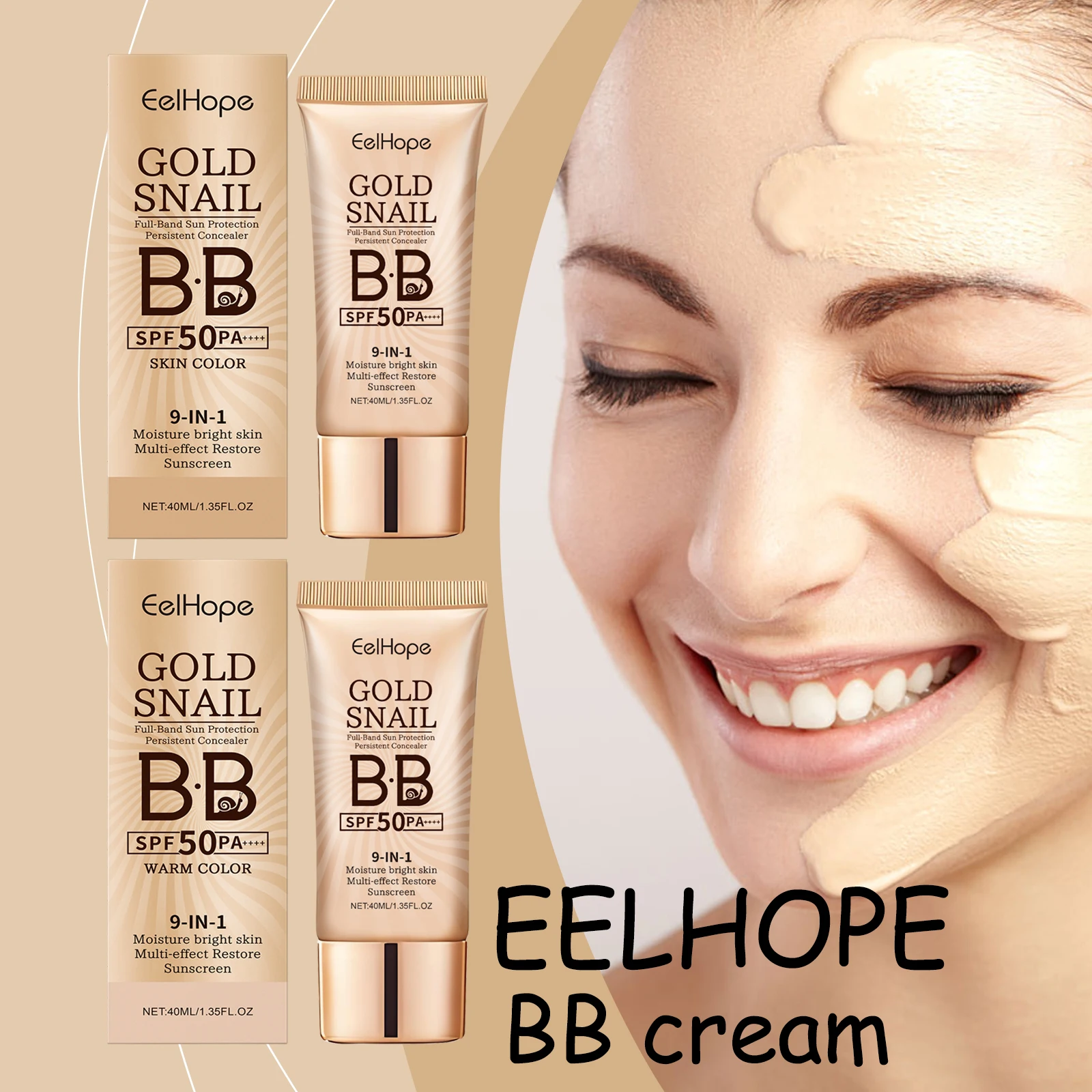 EELHOPE الذهب الحلزون BB كريم المخفي Sunblock دائم ترطيب اشراق لون البشرة غير لزجة مقاوم للماء الوجه BB كريم