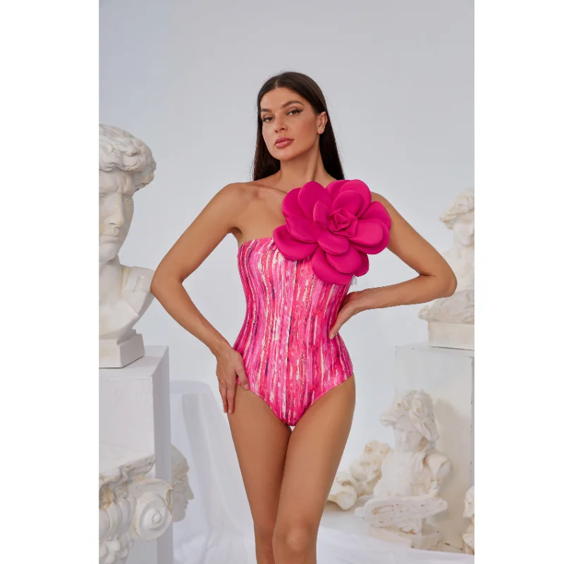 Maillot de bain et jupe vintage fait à la main pour femme, ensemble une pièce à fleurs 3D, vêtements de plage de luxe, tankini, 2024