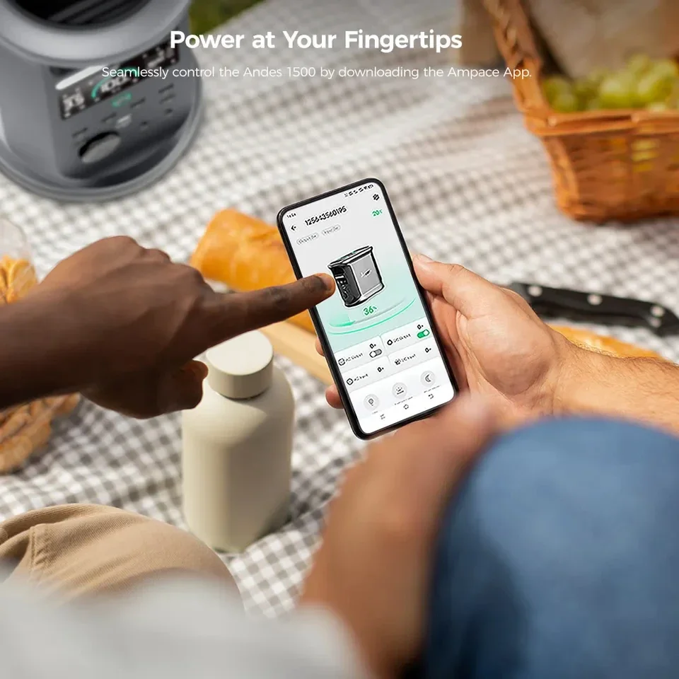 Ampace Andes 1500 3600W Pure Sine Wave محطة طاقة محمولة 1462Wh Lifepo4 سعة مولد الطاقة الشمسية شحن كامل في 55 دقيقة