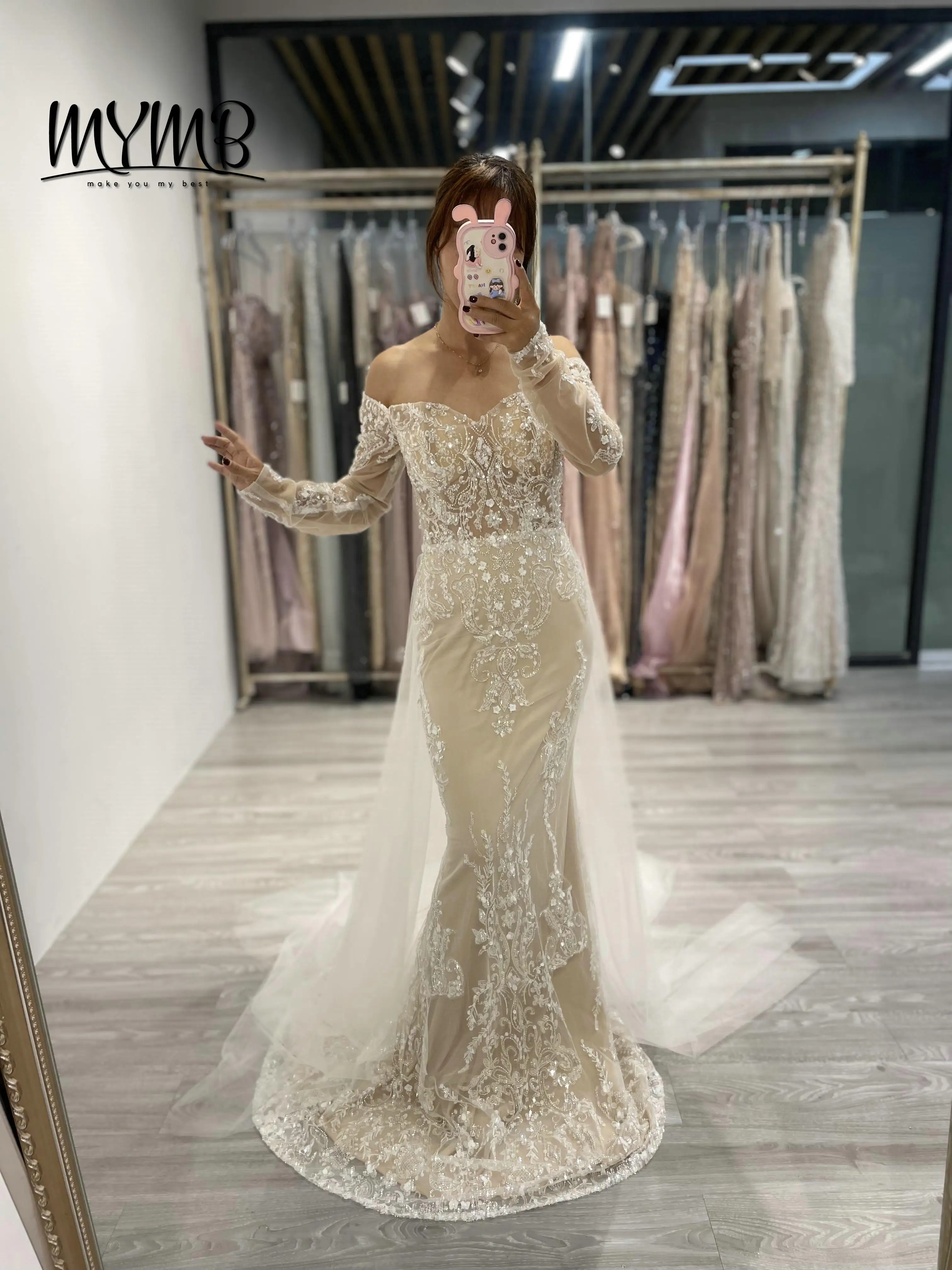 

MYMB Sparkly Sexy Embroidered Mermaid Beads Women Formal Wedding Gown Elegant Off the Shoulder Party Bridal Evening Dress DDS045