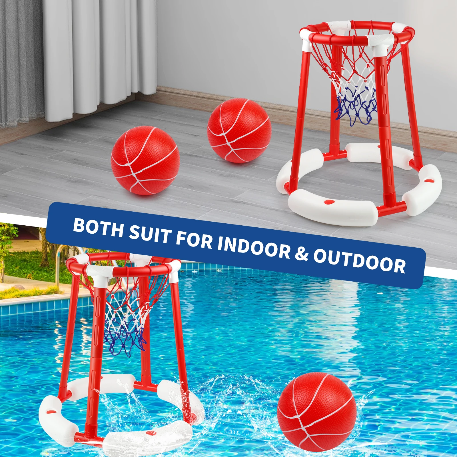 MQUDUO Portable Pool Basketball Hoop Toy Set with 2 Balls, Floating Water Goal with Balls, Backyard Summer Party Gift