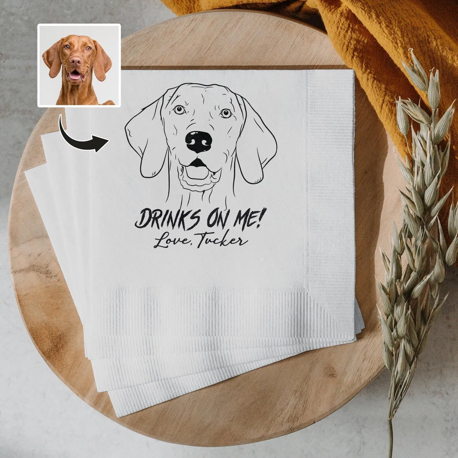 50pcs Custom Dog Wedding Cocktail Napkins, Pet Portrait From Photo + Name, Personalized Dog Wedding Napkins, Custom Cat Dog Birt
