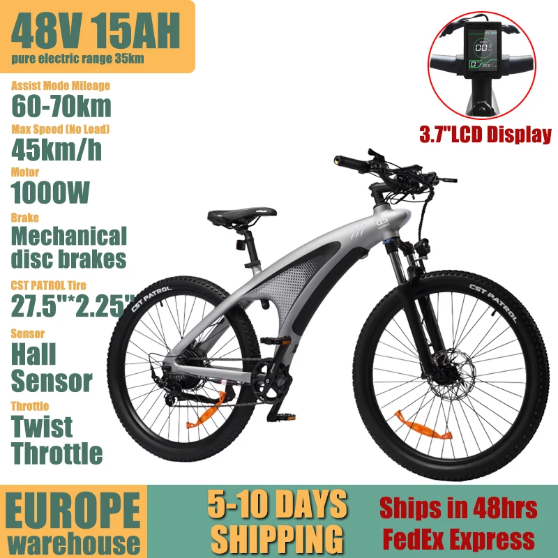 Hx Q5 Elektrofahrrad für Erwachsene, E-Bike 48V20Ah, Elektrisches Dirtbike, Elektrisches Mountainbike, 7-Gang-Schaltwerk, 27,5 Zoll Offroad-Reifen E-Bike, 100 km Reichweite Elektrofahrrad
