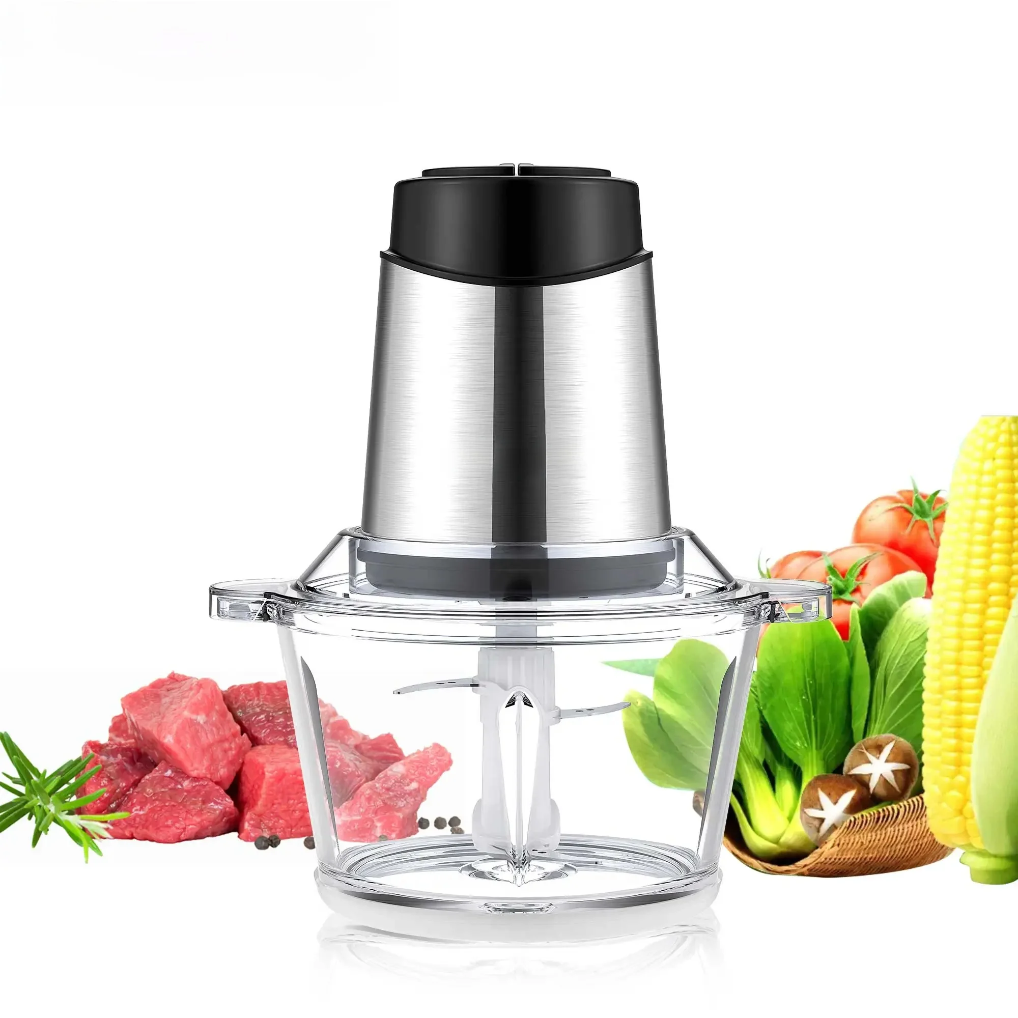 BioloMix 1.8L Glass Bowl Food Processor Chopper Two Speeds Meat Grinder For Baby food Vegetables Onion Garlic