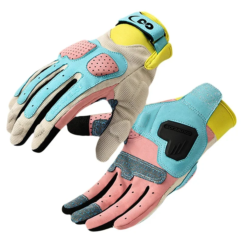 AliExpress NONE Summer Breathable Motorcycle Gloves Touch Screen Men Women MTB Bike Gloves Macaron Color Motorbike Riding Bicycle Gloves