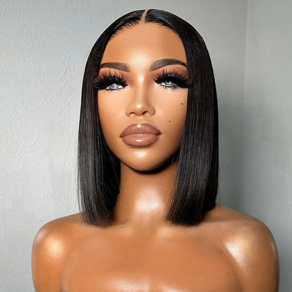

4x4 Transparent Lace Virgin Human Hair Wig 13x4 Silk Straight Bob Wig 100% Human Hair Short Bob Wig Natural Black 200 Density