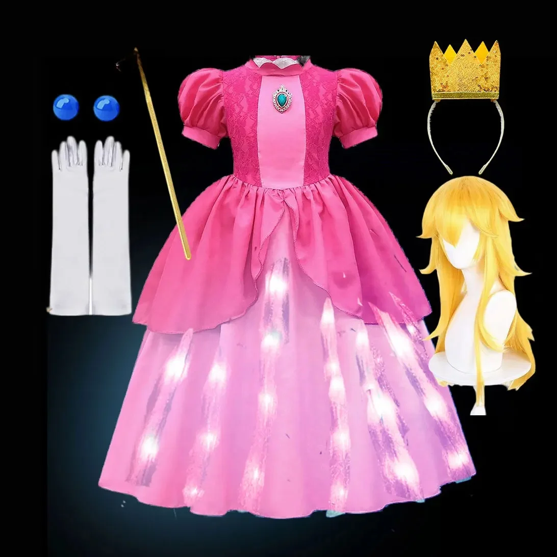 Costume de Princesse PĂȘche Lumineux pour Jeu de RĂŽle, Robe de FĂȘte de Carnaval pour Fille avec LumiĂšres LED, Tenue de Festival d'Halloween pour Enfant