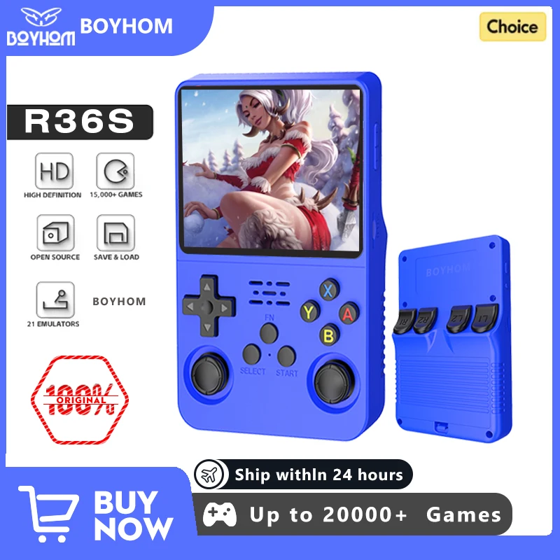 BOYHOM Open Source R36S Retro Handheld Game Console Linux System 3.5 Inch IPS Screen Portable Pocket Video Player 64GB Game gift