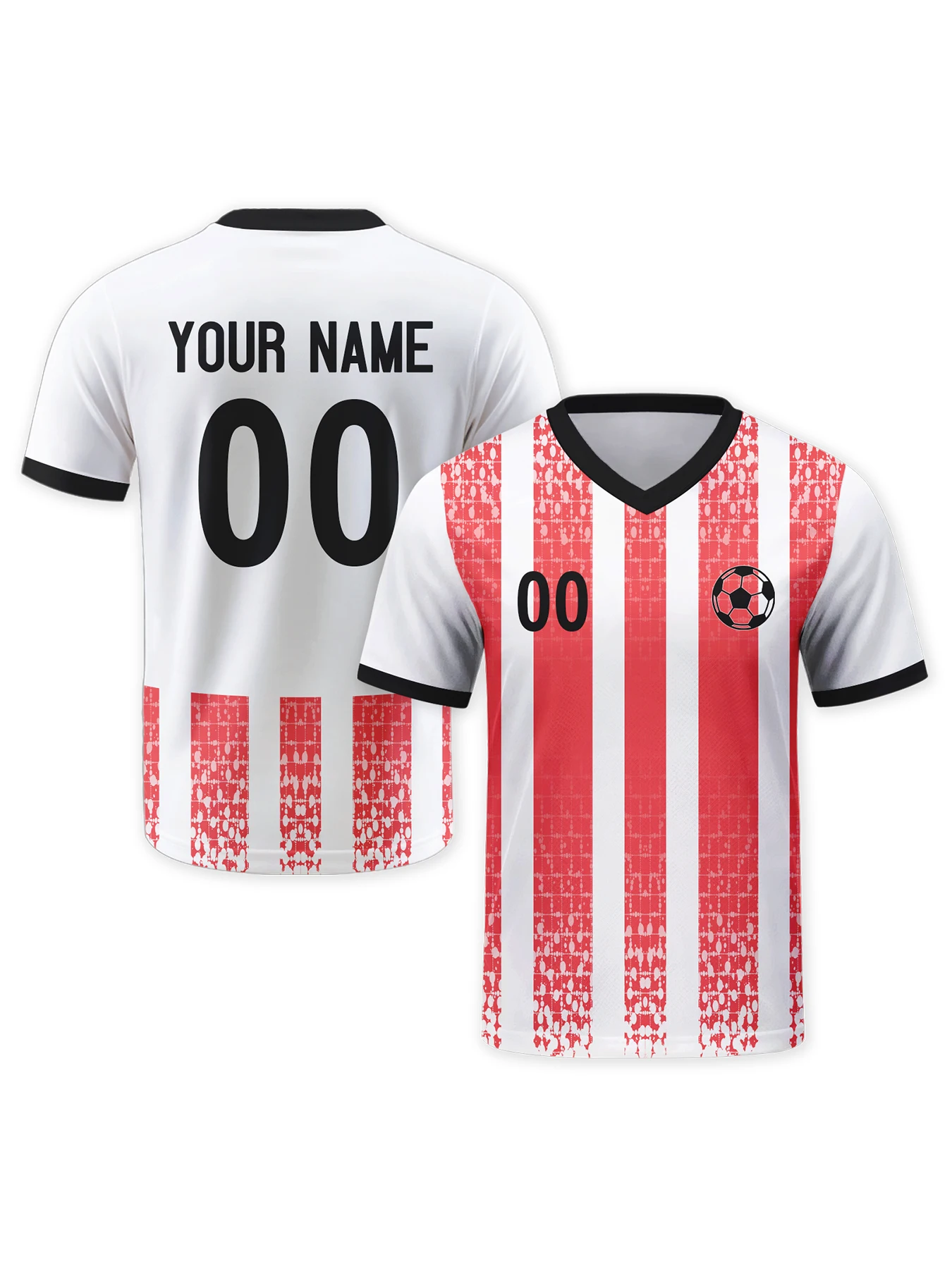 

Custom Soccer Team Shirt Personalized Red White Striped Soccer Jerseys with Logo Name Number Soccer Tee for Men Youth Women Fan