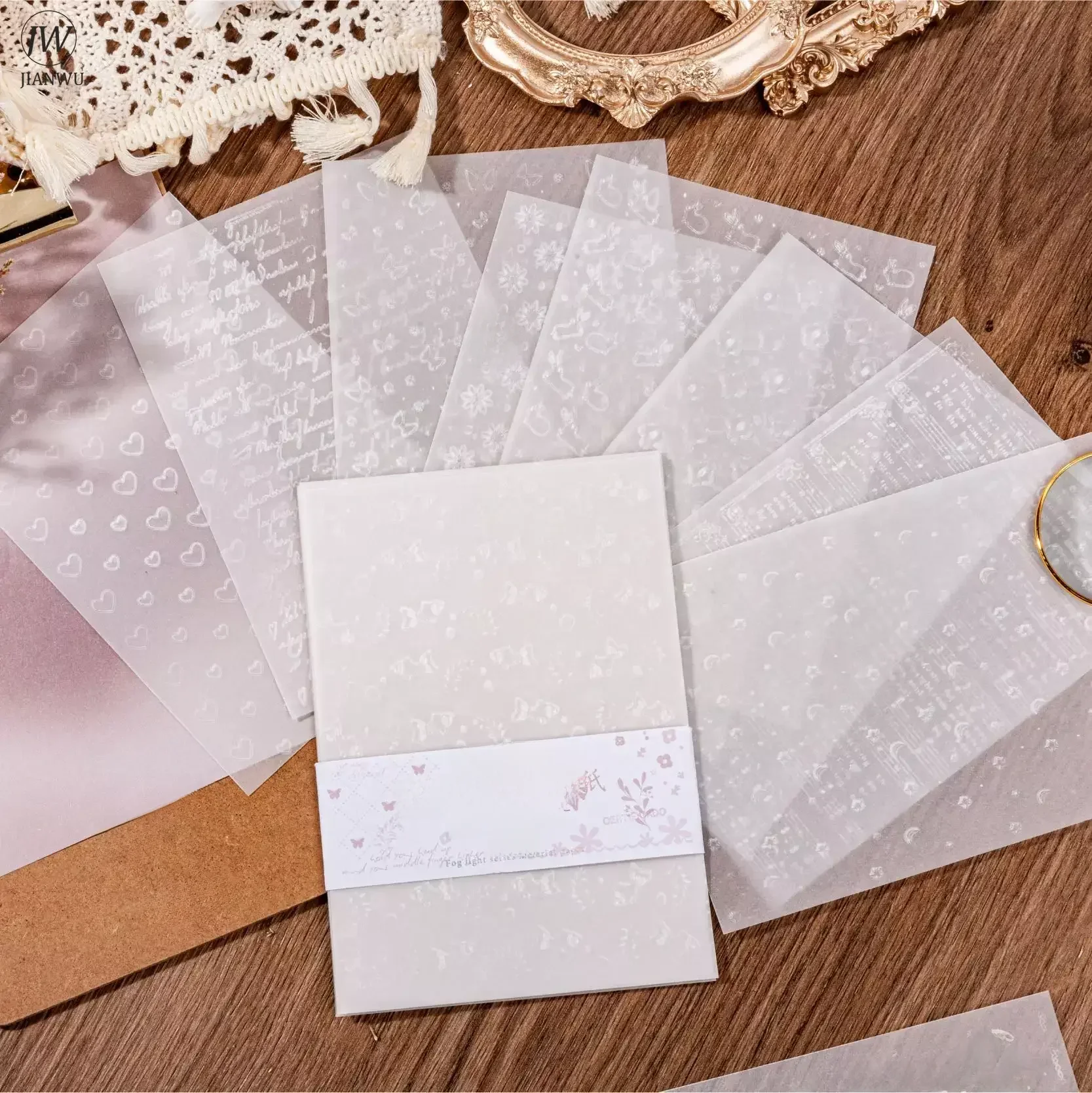 JIANWU 10 arkuszy seria świateł przeciwmgielnych biały tłoczony wzór materiał dekoracyjny papier kreatywny DIY dziennik kolaż artykuły papiernicze — zdjęcie 2