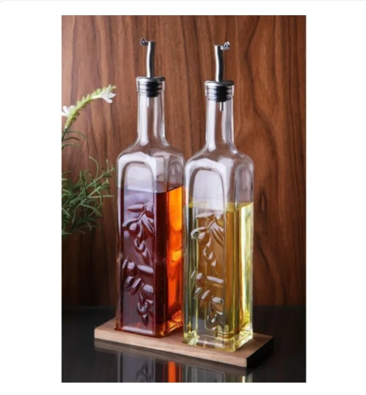 Metal Lid Pine Oil Pot 2 Pcs 500cc + 500cc Glass Bottle Oil & Vinegar & Sauce Holder Ideal for health, does not take up space, a