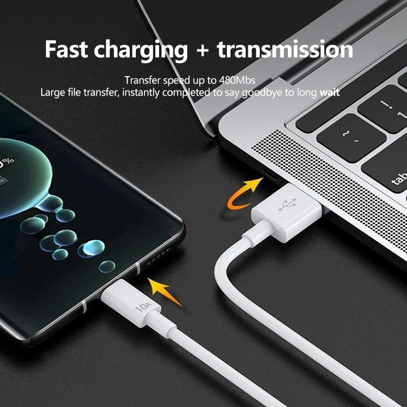 10A USB A to USB C Cable 120W Fast Charging Data Transfer Data Cord Wire For iPhone 15 Samsung Xiaomi Android USB Type C Cable