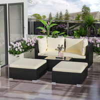 Bigzzia Garden Furniture Set Patio Rattan Dining Table Wicker Weave Corner Sofa Seat Glass Coffee Table For Home Lawn Backyard