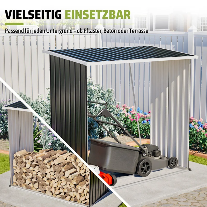 Porte-bûches en métal, abri à bois en acier galvanisé, anthracite, 172x88x148 cm, espace entre les bûches 2,3 m³, support à bois de jardin, design à toit incliné, résistant aux intempéries, type surélevé.
