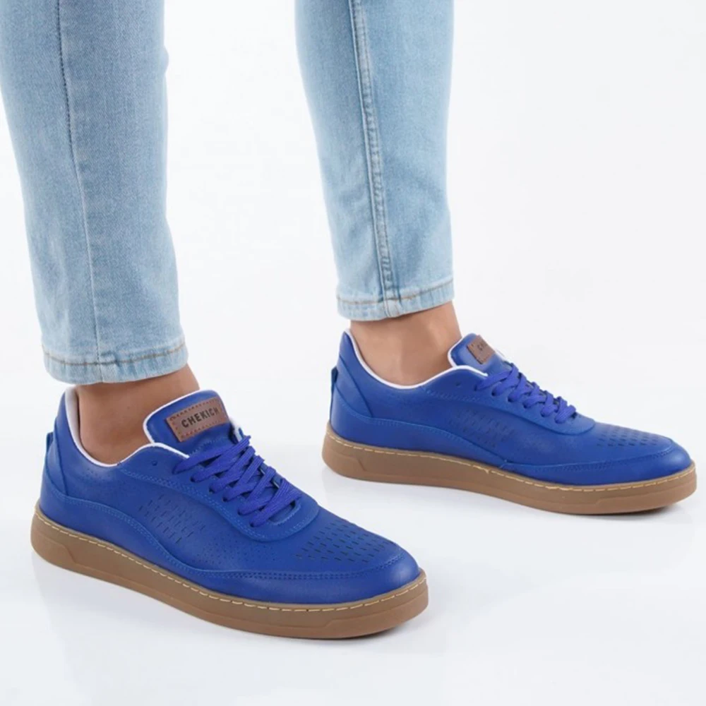 FOH Store Sneakers for Men BLUE Artificial Leather 2023 Spring Autumn Casual Lace Up Fashion Shoes High Base Sport Comfortable Light Vulcanized Daily Original Canvas Odorless Orthopedic Suits Office Wedding 157