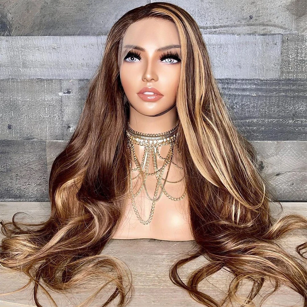 

Honey Brown Blonde Lace Front Wig Ombre Brown Balayage Hair Virgin Human Hair Root Melt Wig Premium Hair 13x6 Lace Front Wig 32"