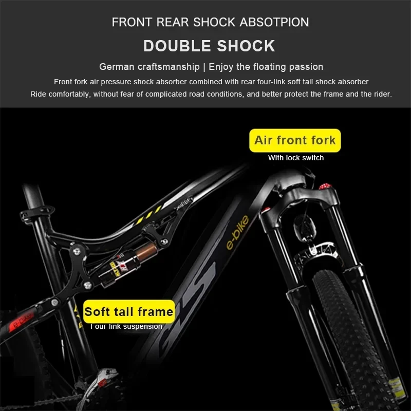 GS 1000W 48V17AH Lithium Battery Electric Bicycle 27.5 Inch Electric Mountain Bike Front and Rear Double Shock Absorbers E-Bike