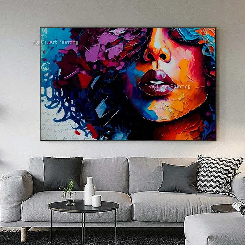 Beautiful Abstract Woman Oil Painting Hand Painted Colorful Abstract Canvas Painting Eye Catching Modern Wall Decor Frameless