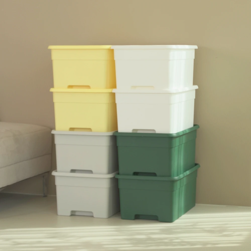 Pantry storage box with lid Large 2 sets stackable interior organizing container bins for wardrobe, living room, bedroom, closet, kitchen and desk