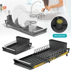 New Dish Drying Rack Extendable Dish Rack for Kitchen Countertop with Draining Tray Rustfree Rack Kitchen Storage Rack Tools