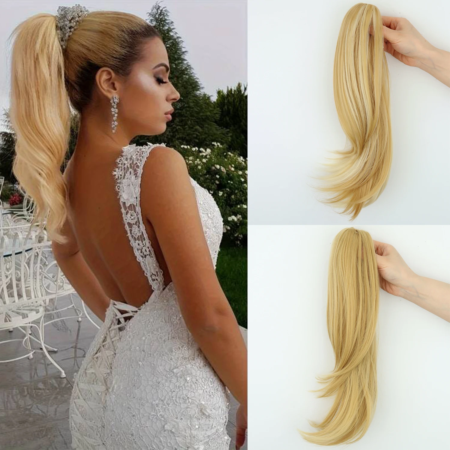 

18Inch Synthetic Claw Clip In Ponytail Extension Light Blonde Long Wavy Ponytail Elegant Hair Accessories For Daily Use