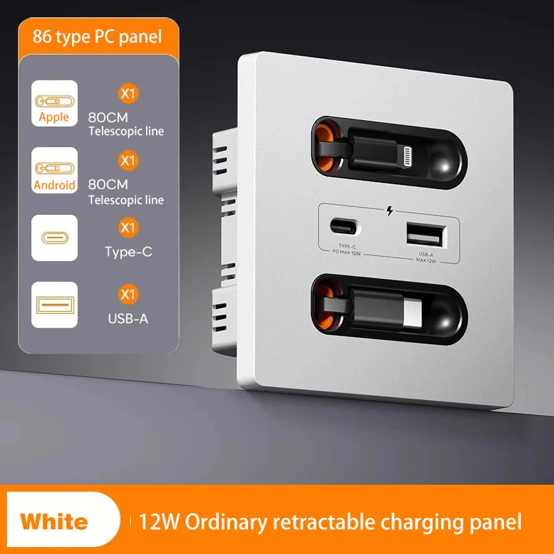 Universal Wall Socket With 12W Charge USB-C Port, PC Power Outlet Panel, Mobile Phone Type-C Charger Integration