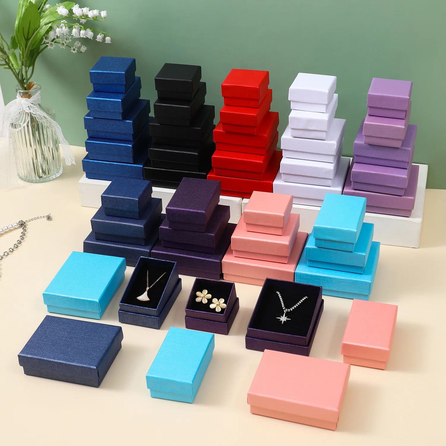 24 Stück Schmuckschatulle für Halskette, Ohrringe, Ringe, Armbänder, Verlobung, Geburtstag, Geschenk, Verpackung, Papier, Schmuck-Organizer, Display – Detail 5