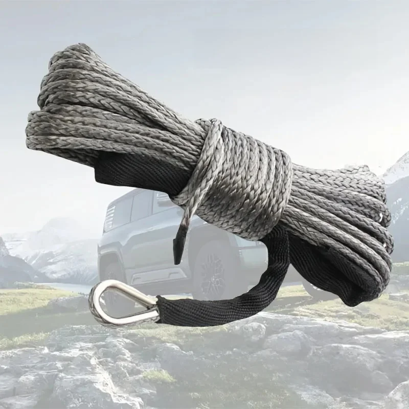 AliExpress 6MM15M 10000LBS winch rope synthetic winch tow cord with sheath for off road longer wear cycle against wear