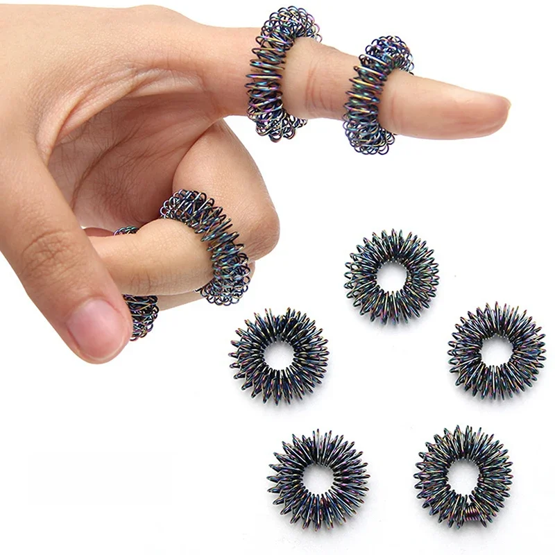 Anneau de Massage des doigts en or noir, 5 pièces/ensemble, anneau d'acupuncture, thérapie relaxante, main