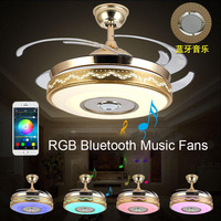 Music Bluetooth Ceiling Fans With Light Remote Control APP RGB Color Light Fans 110V 220V Invisible 42 Inch Gold Fan Lamp