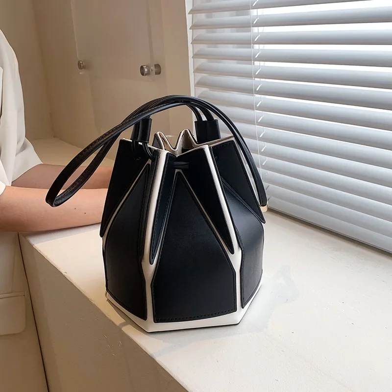 Markowa torba składane wiadro dla kobiet wysokiej jakości torba na ramię modna torebka i projektant torebek geometryczna torba Crossbody — zdjęcie 2