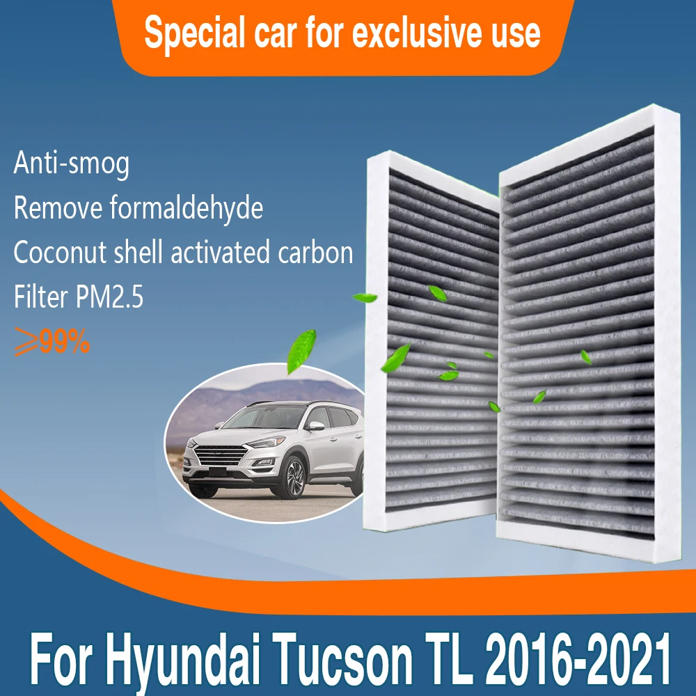 For Hyundai Tucson TL 2016~2021 2017 2018 Car Accessories 97133-2F100 Car Pollen Cabin Air Filter Includes Activated Carbon ABS