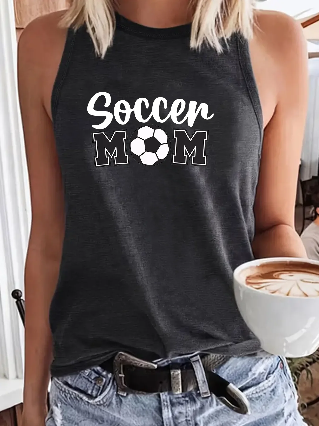 Soccer Mom Fashion Sports Women's Tank Top Loose O Neck Sleeveless Casual Tank Top For Clothing