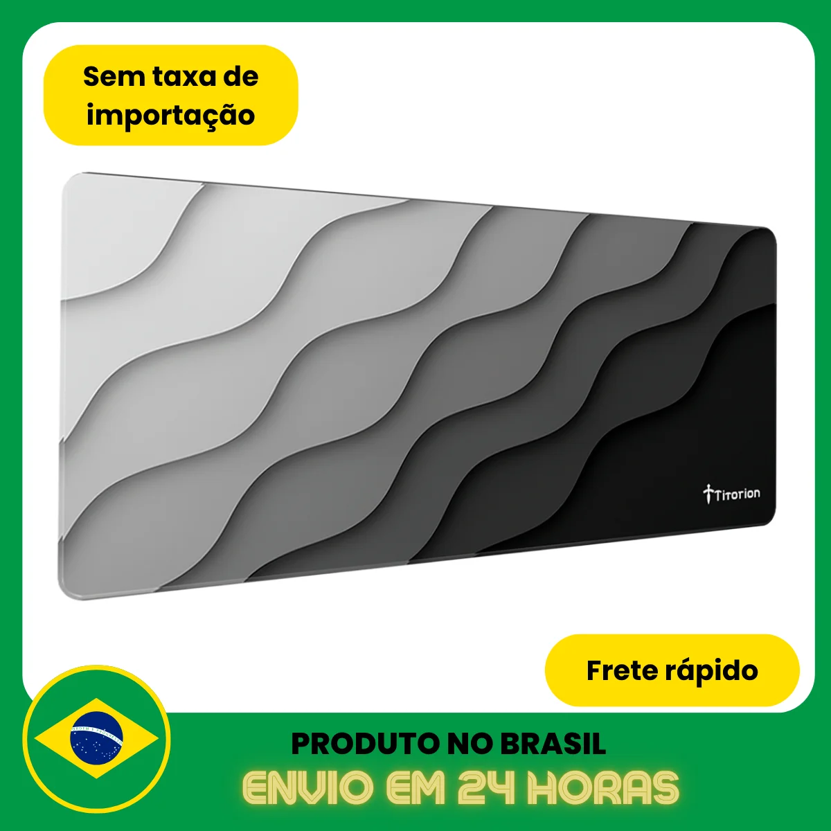 Mouse Pad Gamer Extra Grande 90x40 Deskpad Ergonômico Speed Preto Cinza Onda Degradê - Titorion