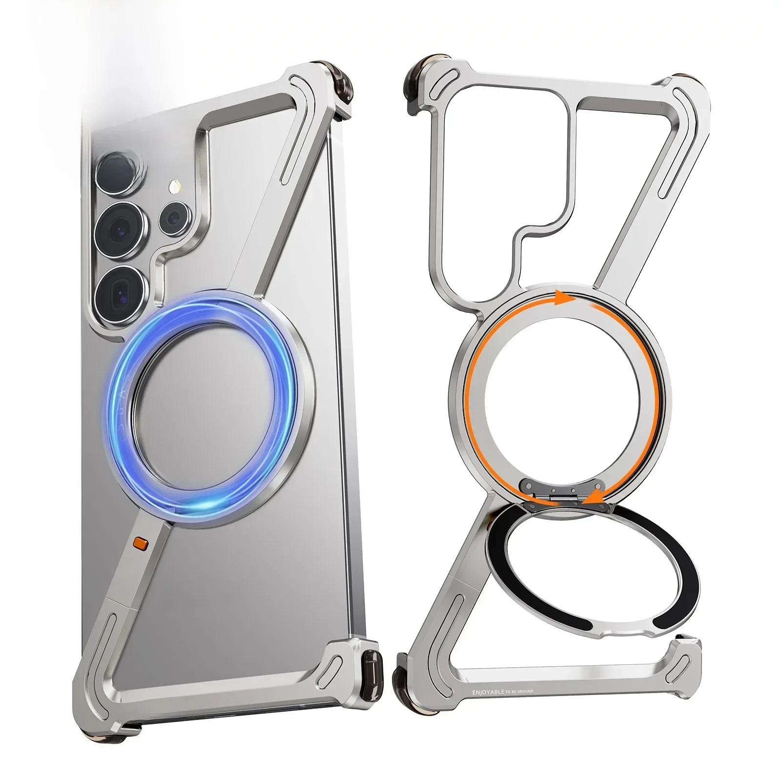 Magnetyczne etui na telefon bez ramki Eary do Samsung Galaxy S25 S24 Ultra z 360 ° Obrotowy stojak Metalowy, odporny na wstrząsy zderzak ochronny — zdjęcie produktu 7
