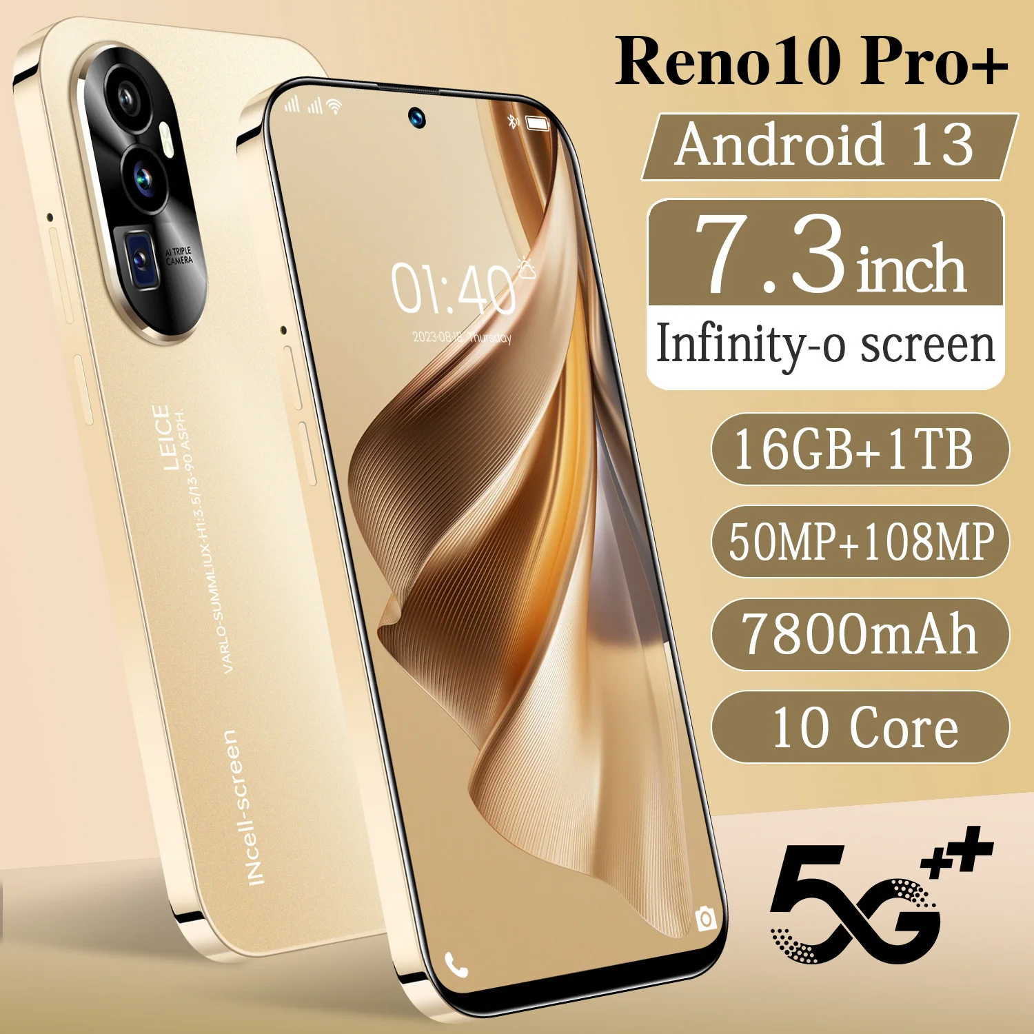 

Reno10 Pro+ New Smartphone 7.3inch Full Screen 4G/5G Cell Phone 16TB+1TB 7800mAh Mobile Phones 108MP Global Version Celulares